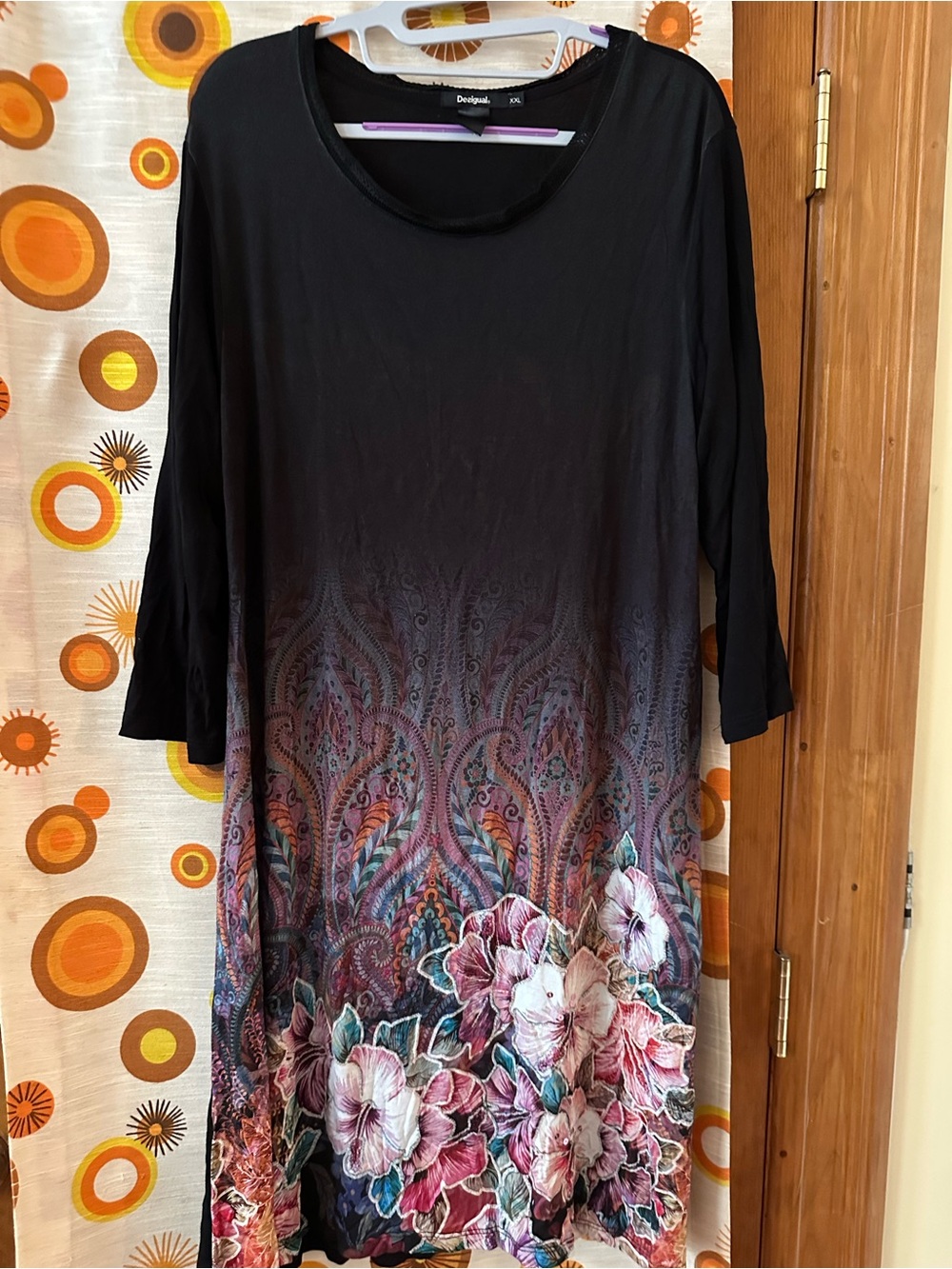 Desigual Black Tunic with Pink and Purple Floral Hem